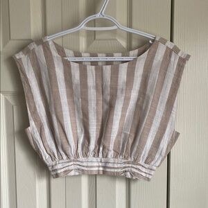 DONATED ❌Cream and White Smocked Crop Blouse Size M